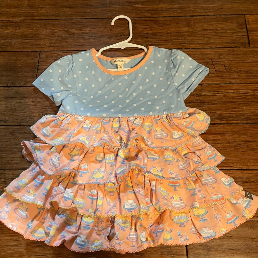 Matilda Jane Blue and Peach Polka Dot Ruffle Cake Kids Dress